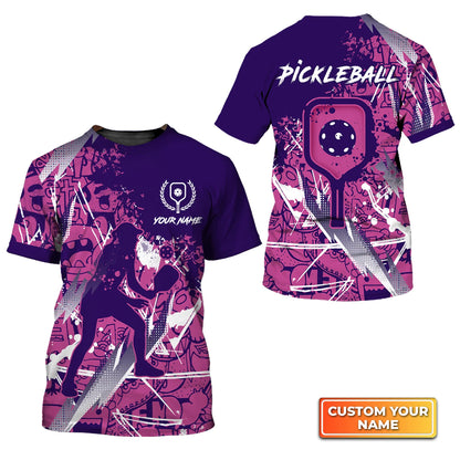 Pickleball - Scritch Woman Purple Pink Pattern Personalized Name 3D Tshirt QB95 Gift For Pickleball Player PKL0143