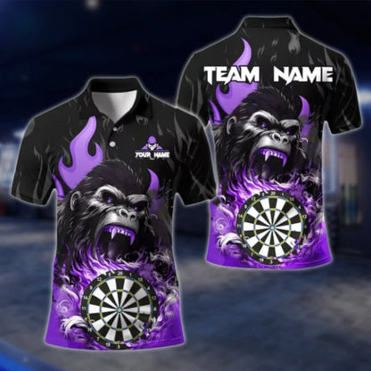 Custom Mens Gorilla Flame Dart Polo Shirt, Custom Gorilla Dart Team Shirts DAT0424