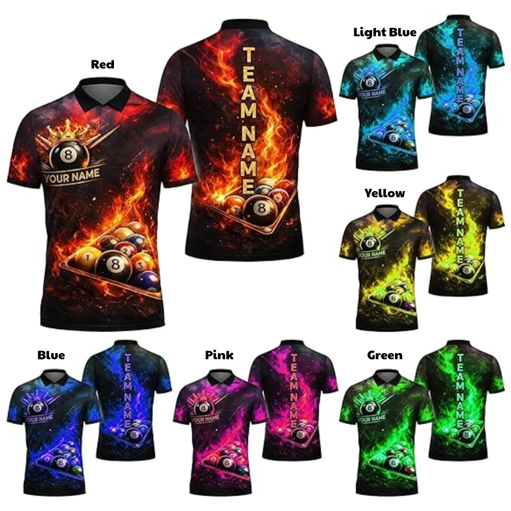 Custom Flame Billiard Polo Shirt For Men, Custom Flame Billiard Team Shirts BLD0054