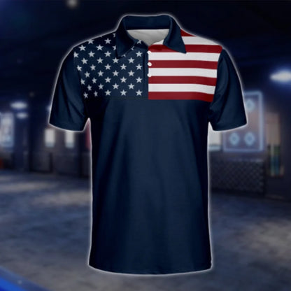 Red White And Blue American Flag Golf Polo Shirts Men, Patriotic Golf Shirts For 4th Of July GOF0203