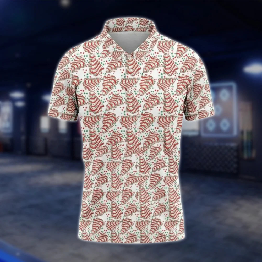 White And Red Christmas Tree Cakes Golf Polo Shirt For Men, Christmas Golf Shirt GOF0077