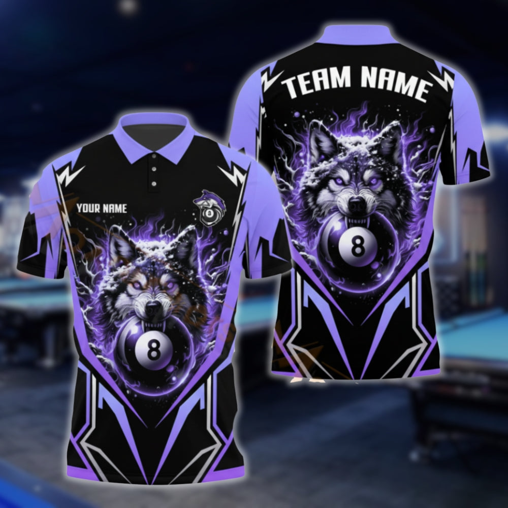 Custom Wolf 8 Ball Black And Red Billiard Polo Shirt Mens, Custom Wolf Billiard Team Shirts BLD0057
