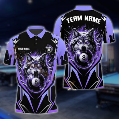Custom Wolf 8 Ball Black And Red Billiard Polo Shirt Mens, Custom Wolf Billiard Team Shirts BLD0057