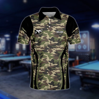 Custom Camo Deer Billiard Polo Shirt Mens, Custom Camo Pool Billiard Team Shirts BLD0016