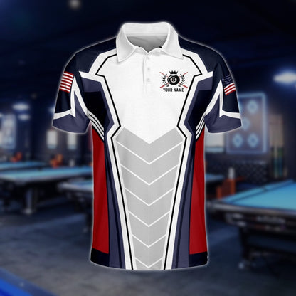 Custom Red White And Blue Billiard Polo Shirt For Men, Custom Patriotic Billiard Shirts BLD0217