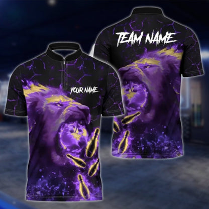 Personalized Lion Flame Blue Bowling Polo Shirt For Men, Custom Lion Bowling Shirt For Team BZ0731 BOW0186