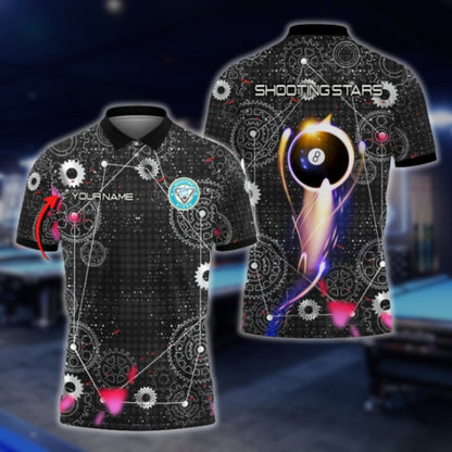 Custom Shooting Stars 8 Ball Gear Billiard Polo Shirts For Men, Custom Billiard Shirts BLD0070