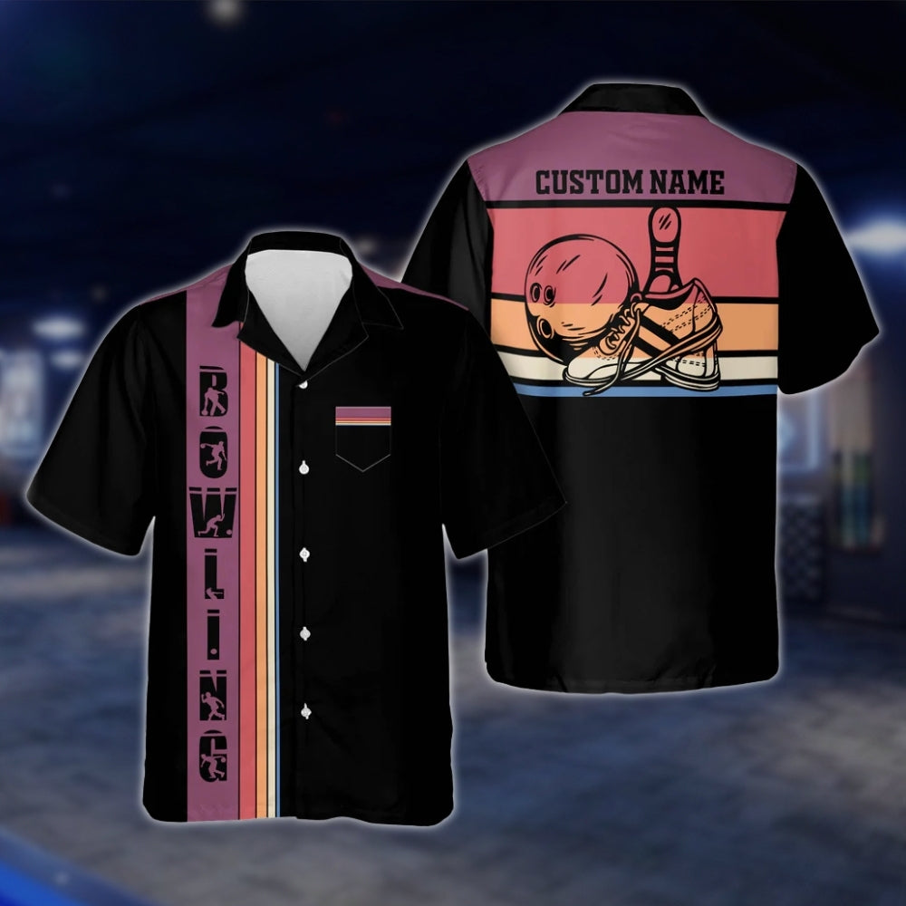 Custom Retro Sunset Bowling Hawaiian Shirt For Men, Custom Retro Bowling Shirt With Pocket BZ0117 BOW0298