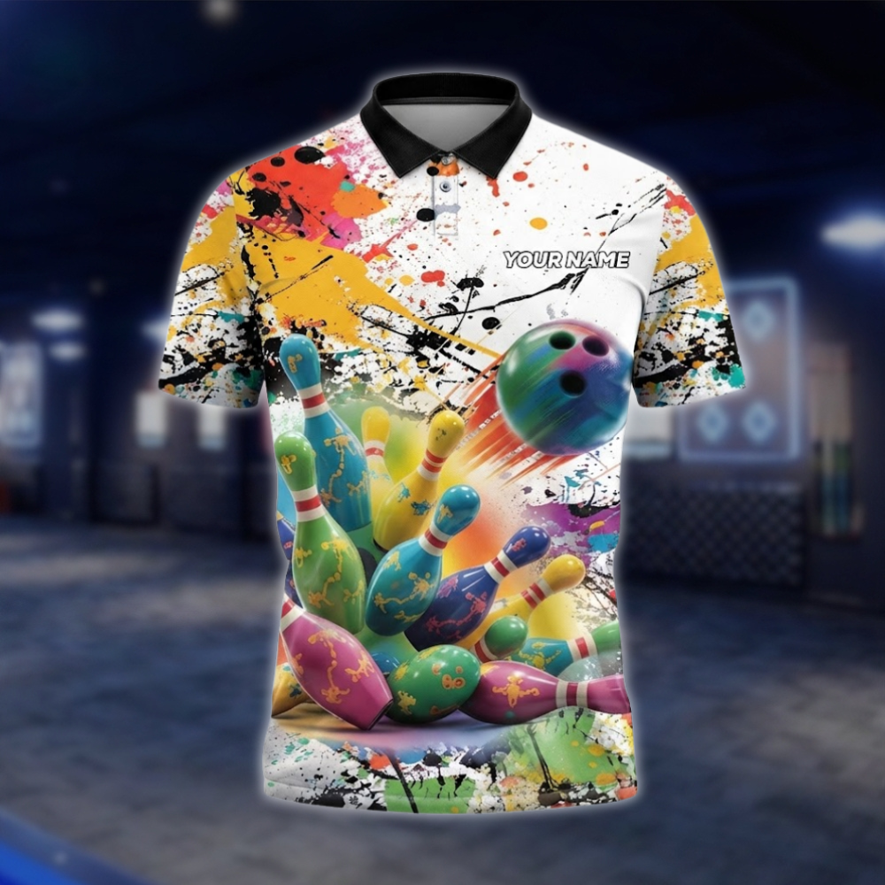 Personalized Pins And Ball Multicolor Bowling Polo Shirt For Men, Custom Team Bowling Shirts BZ0737 BOW0182