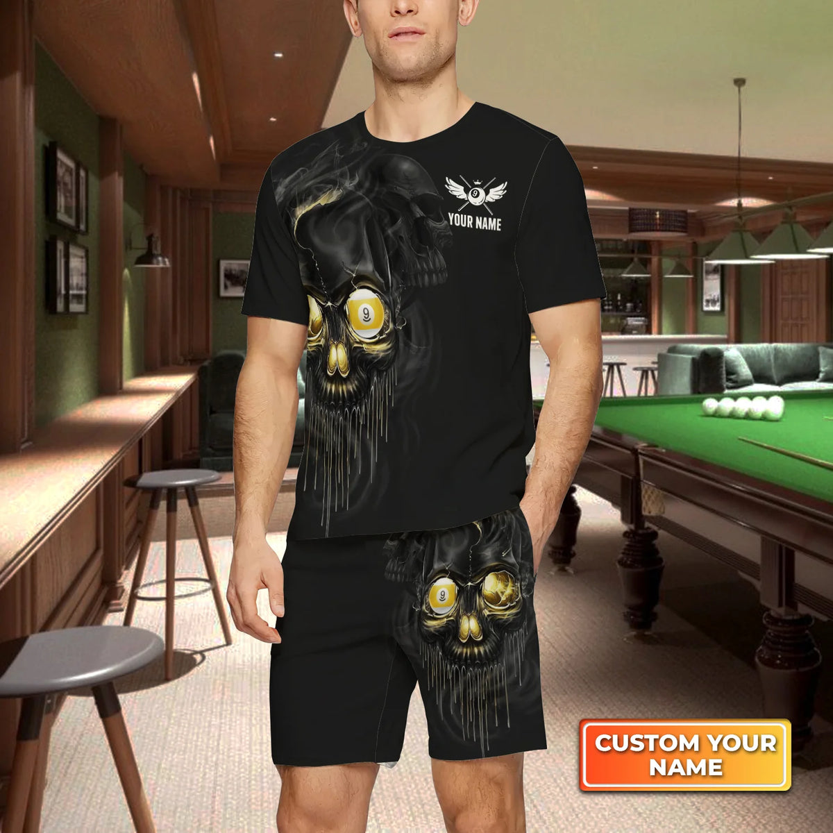 Billiard 9 Ball I Beat People With A Stick Custom Name 3D Short Sleeve T-Shirt Men's Board Shorts ORN0299