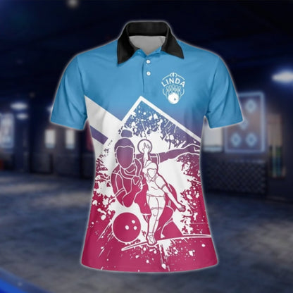 Yes I Do Bowl Like A Girl Try To Keep Up Custom Name Blue Pink Bowling Polo Shirt, Women's Custom Funny Bowling Shirts BW0022 BOW0237