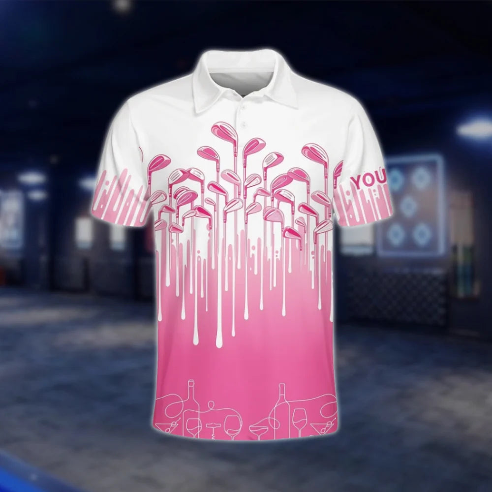 Par The Bar Personalized Mens Flamingo Golf Polo Shirt, Custom Flamingo Fun Golf Shirt GOF0071