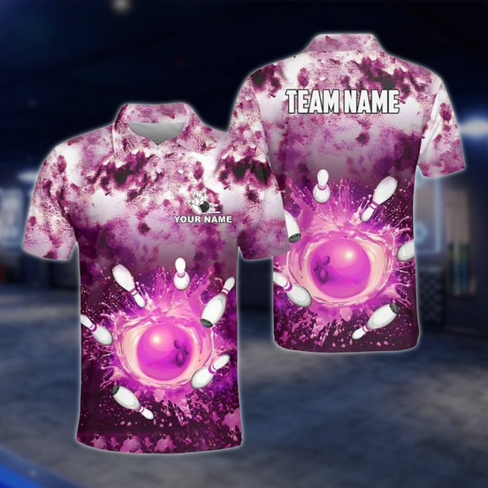 Personalized Mens Splash Purple Bowling Polo Shirt, Custom Bowling Team Shirt BZ0788 BOW0119