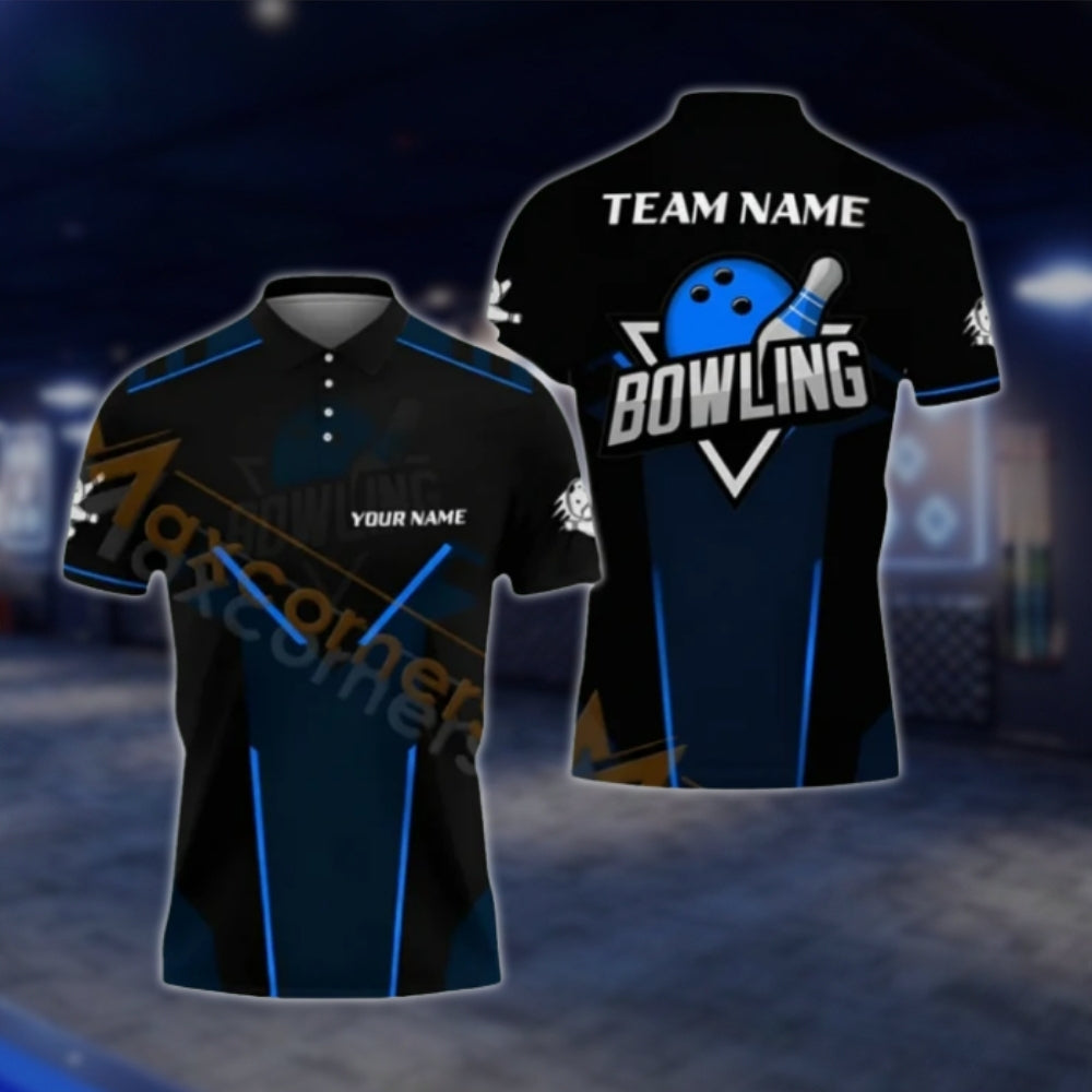 Custom Black And Red Bowling Mens Polo Shirt, Custom Team Bowling Shirts BA0022 BOW0376