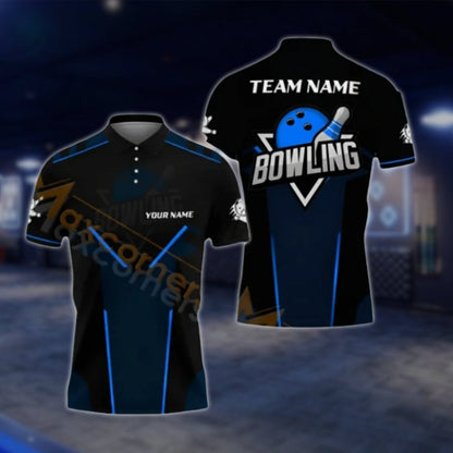 Custom Black And Red Bowling Mens Polo Shirt, Custom Team Bowling Shirts BA0022 BOW0376