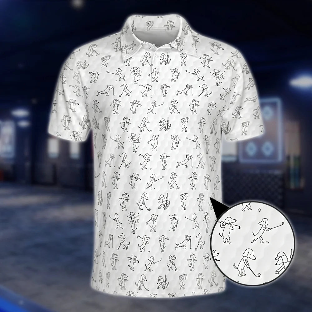 Dachshund Dog Mens White Black Golf Polo Shirt, Dachshund Golf Shirt GOF0125