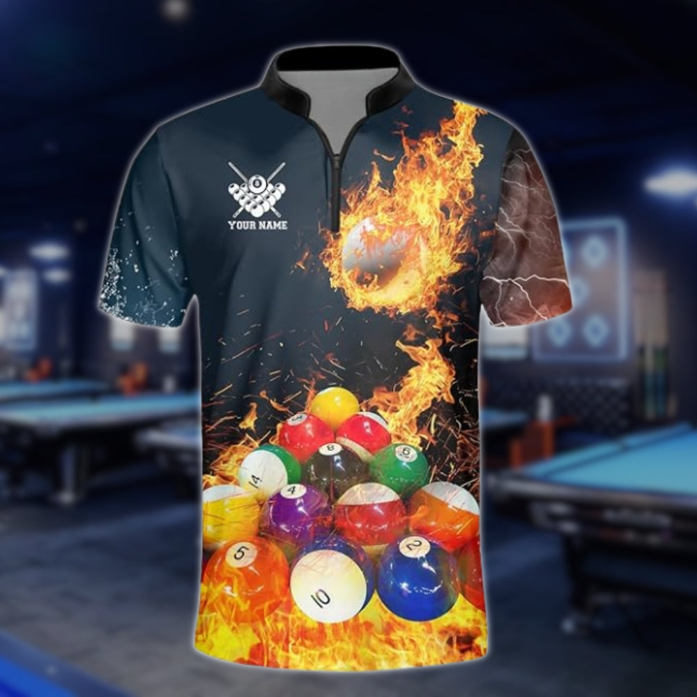Custom Flame Ball Billiard Mens Jersey, Custom Flame Billiard Team Shirts BLD0131