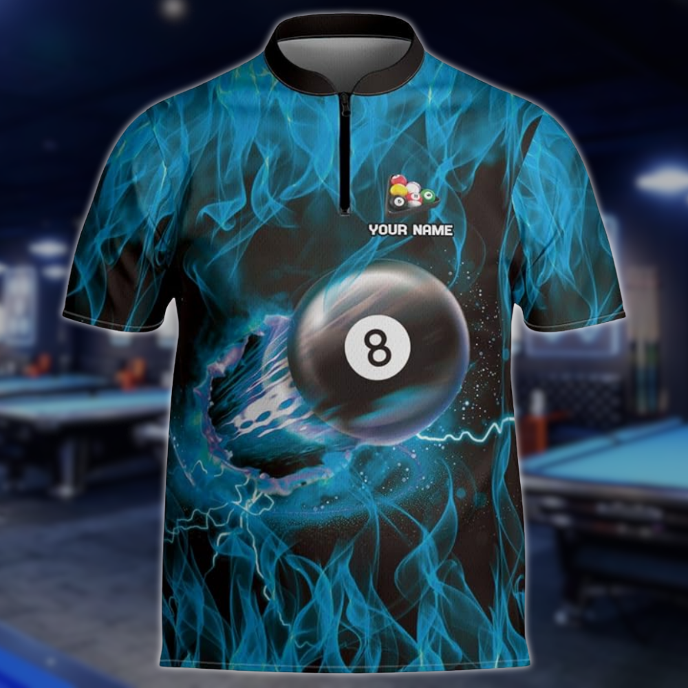 Custom Red Flame 8 Ball  Billiard Men Jersey, Custom Flame Billiard Team Shirts BLD0236