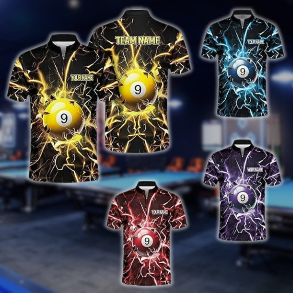 Custom Thunder 9 Ball Yellow Billiard Jersey Mens, Custom 9 Ball Billiard Team Shirts BLD0055