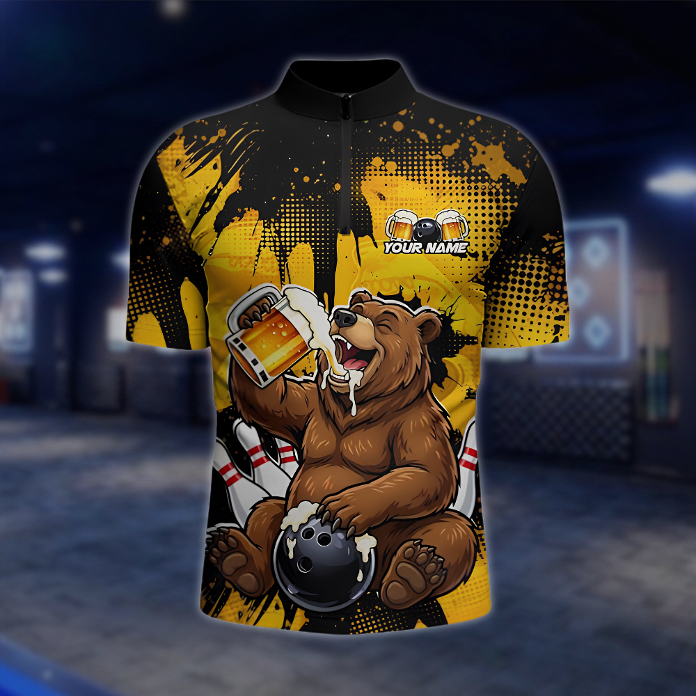 Personalized Bear Beer Bowling Jersey For Men, Custom Bear Bowling Team Shirt BZ0887 BOW0056