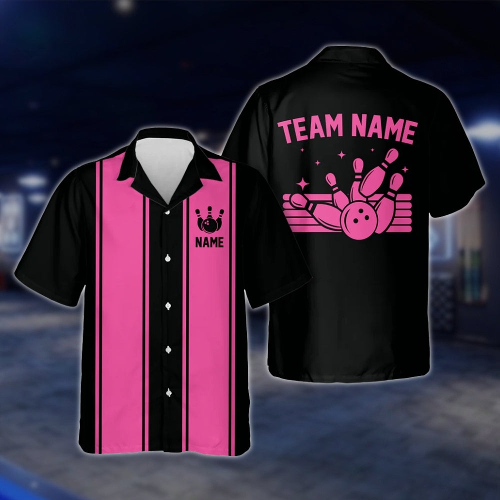 Custom Neon Red Black Bowling Hawaiian Shirt For Men And Women, Custom Vintage Bowling Team Shirts BE0051 BOW0363