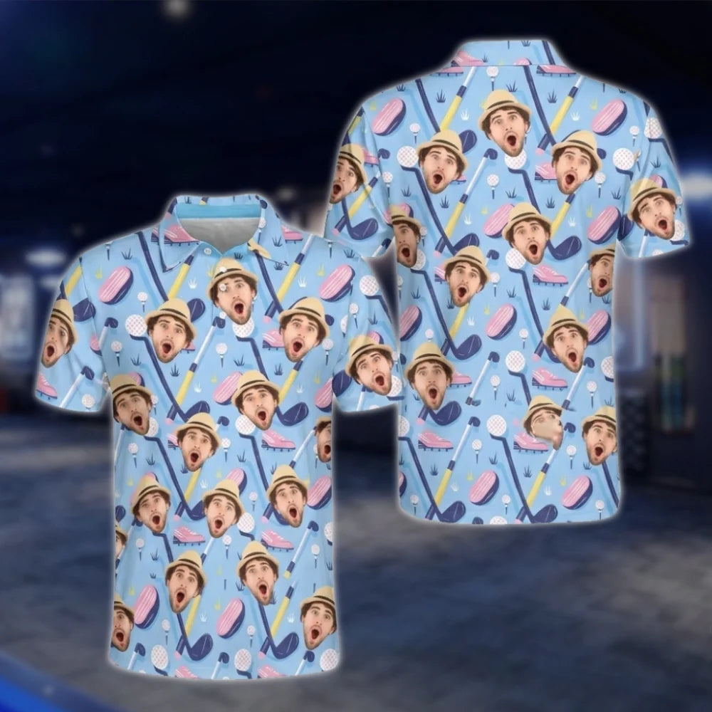 Custom Funny Face Matching Golf Shirts For Men And Women, Custom Photo Matching Couple Golf Shirts GOF0177