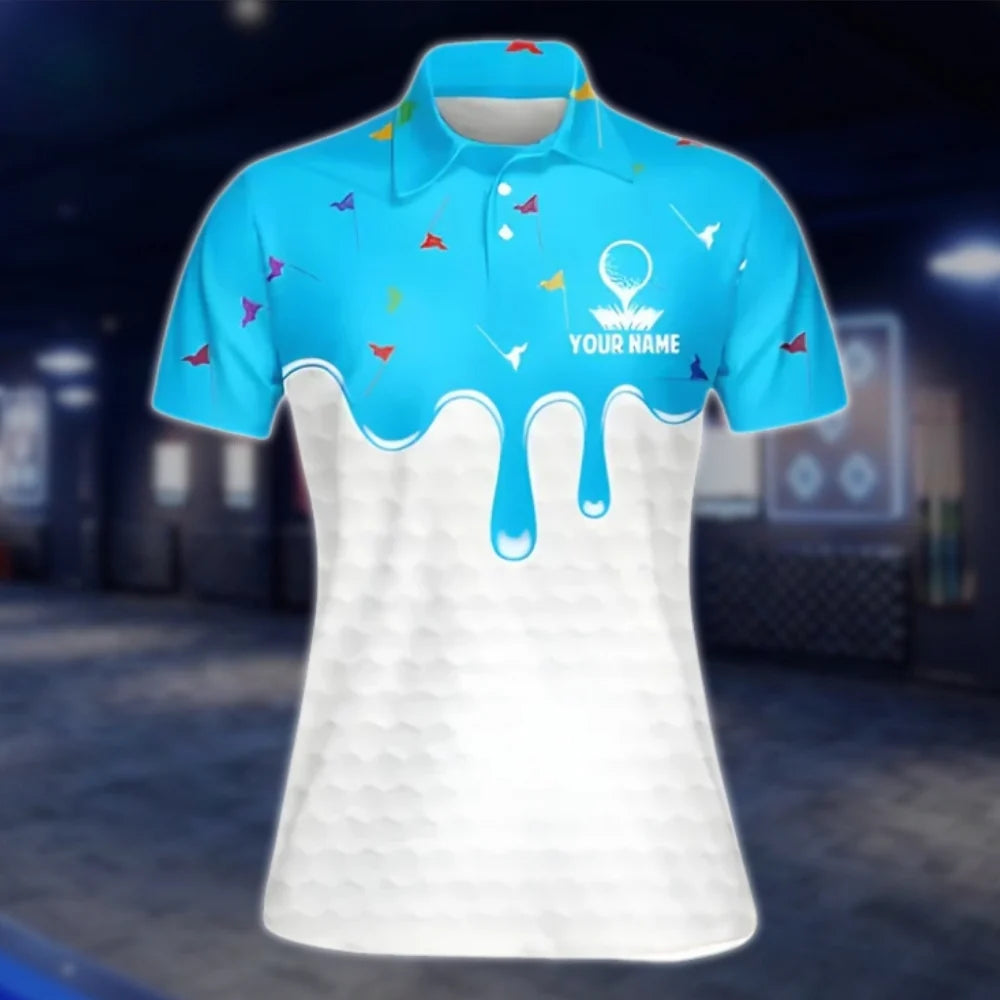 Personalized White And Pink Ice Cream Golf Polo Shirts Women, Custom Womens Ice Cream Golf Shirts GOF0300