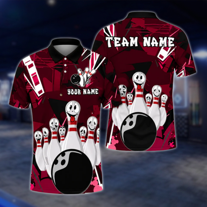 Custom Funny Pins Bowling Mens Polo Shirt, Custom Funny Bowling Team Shirts BZ0476 BOW0412