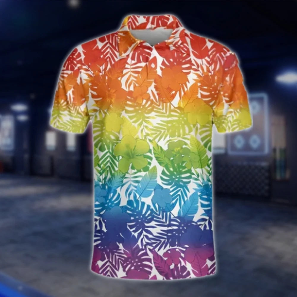Rainbow Tropical Golf Polo Shirts Mens, LGBT Pride Golf Shirts GOF0217