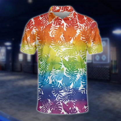 Rainbow Tropical Golf Polo Shirts Mens, LGBT Pride Golf Shirts GOF0217