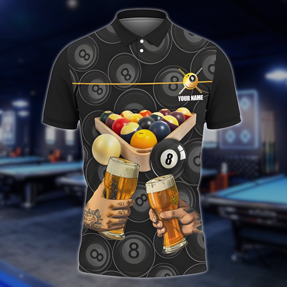 Pool And Beer That's Why I Am Here Custom Beer Billiard Men Polo Shirt, Custom Funny Beer Billiard Team Shirts BLD0221