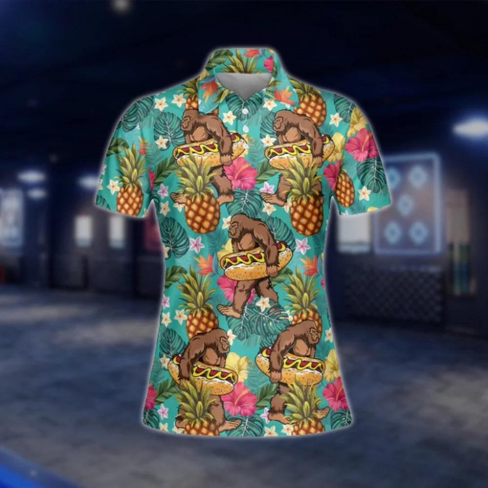 Bigfoot Tropical Golf Polo Shirts For Women, Ladies Bigfoot Golf Shirts GOF0283
