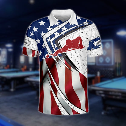 Custom American Flag Billiard Polo Shirts For Men, Custom Patriotic Pool Player Shirts BLD0213