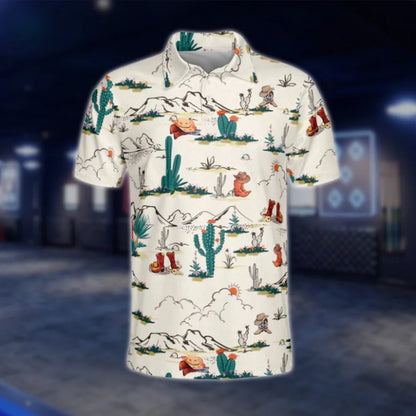 Cowboy Boots Cactus Golf Polo Shirt For Men, Western Golf Shirt GOF0197