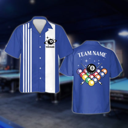 Custom Retro Black And White Billiard Hawaiian Shirt For Mens, Custom Retro Billiard Team Shirts BLD0088