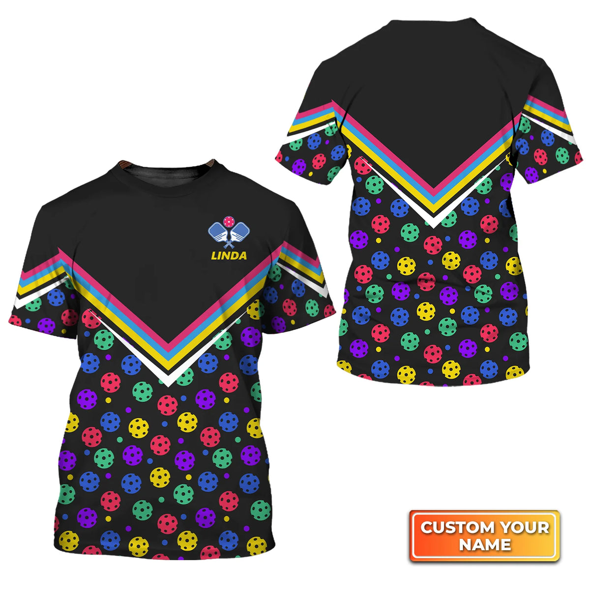 Pickleball Pattern In Black Personalized Name 3D Tshirt QB95 Gift For Pickleball Player PKL0041