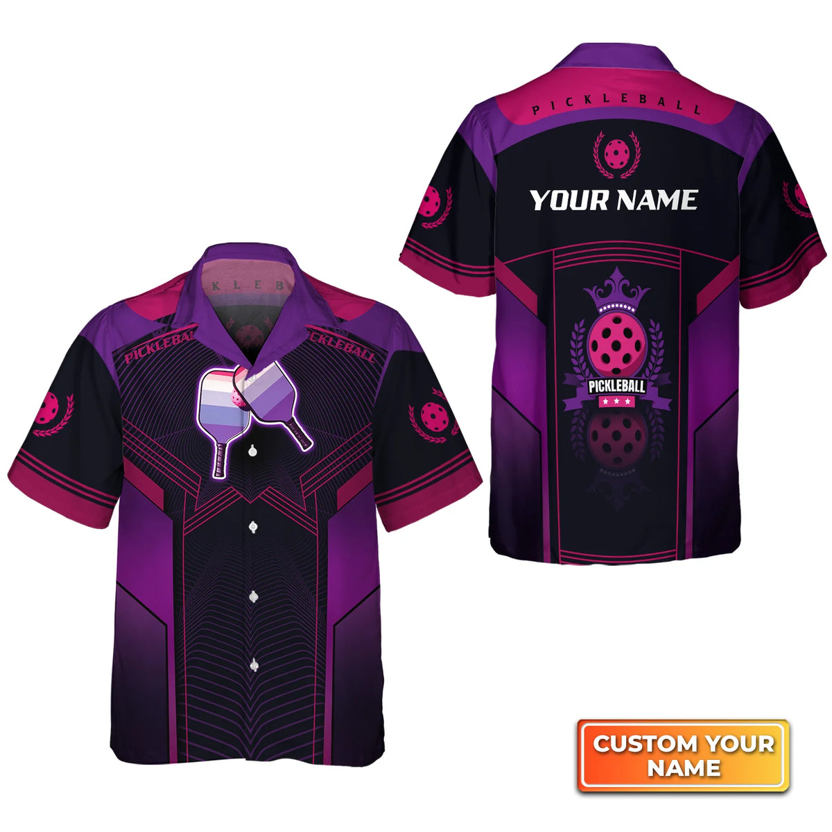 Pickleball Paddles Purple Pattern Personalized Name 3D Hawaiian Shirt QB95 Gift For Pickleball Player PKL0131