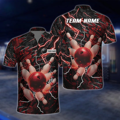 Custom Pink Thunder Lightning Mens Bowling Jersey, Custom Thunder Team Bowling Shirts BZ0165 BOW0448