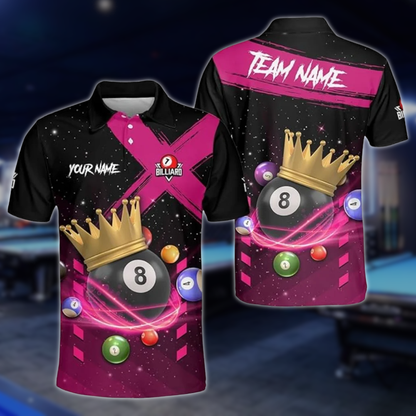 Custom King 8 Ball Polo Shirt For Men, Custom Pool Billiard Team Shirts BLD0177