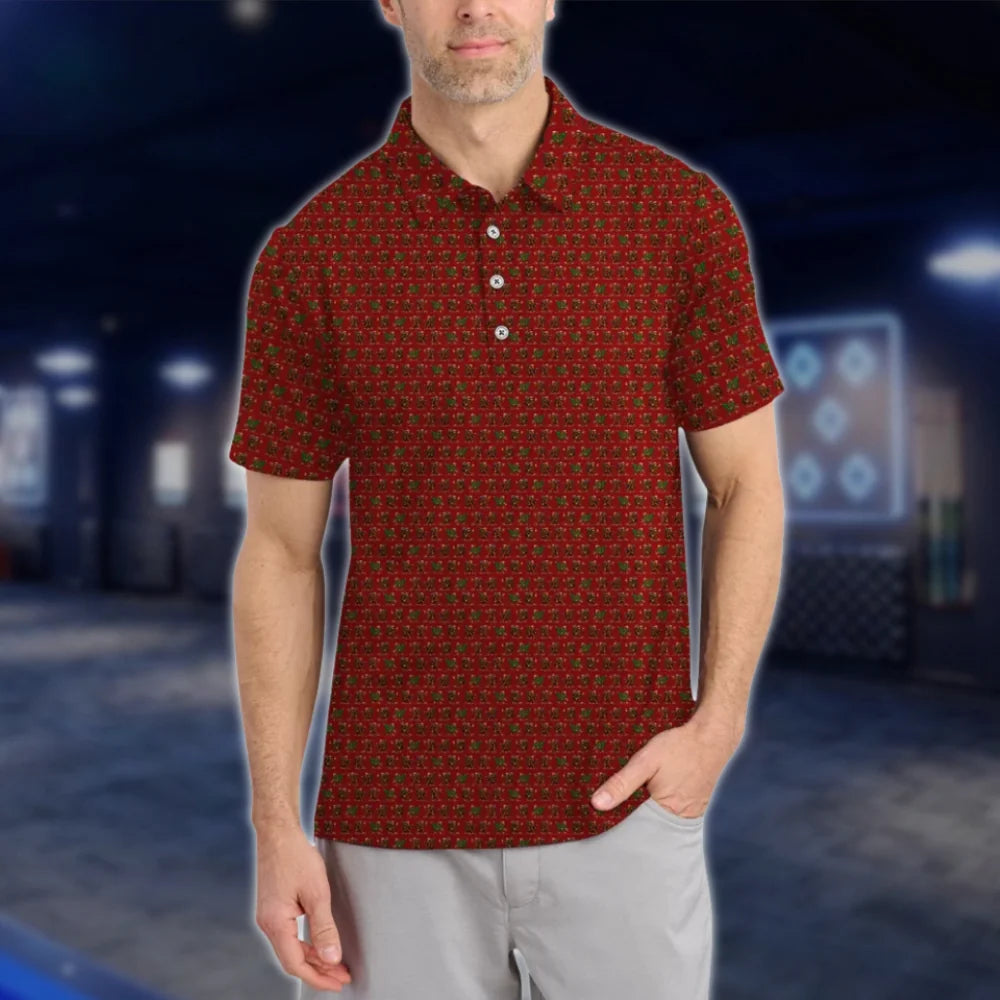 Funny Bigfoot Christmas Golf Mens Polo Shirt Red, Sasquatch Golf Shirt For Christmas GOF0073