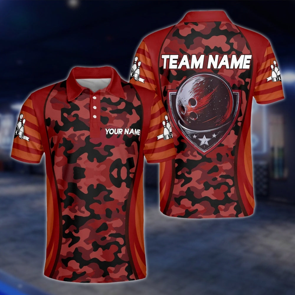 Custom Camo Purple Black Bowling Polo Shirt, Custom Camo Bowling Team Shirts BM0309 BOW0203