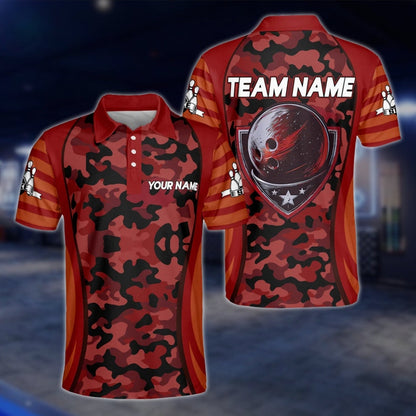 Custom Camo Purple Black Bowling Polo Shirt, Custom Camo Bowling Team Shirts BM0309 BOW0203