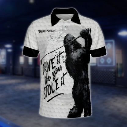 Drive It Like You Stole It Custom Bigfoot Golf Polo Shirt For Men, Personalized Funny Bigfoot Golf Shirt GOF0119