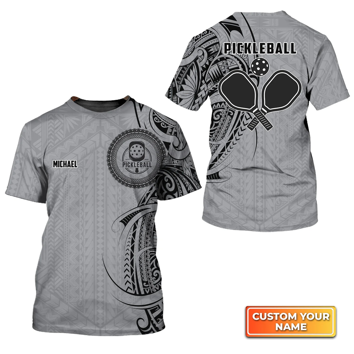 Strike Grey Tribal Tattoo Personalized Name 3D Tshirt QB95 Gift For Pickleball Player PKL0153