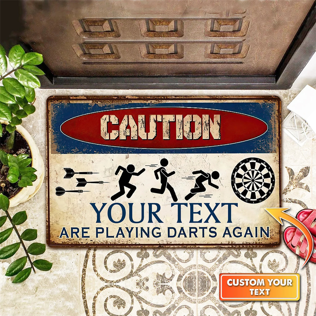 Caution Are Playing Darts Again Personalized Doormat Gift For Darts Player ORN0157
