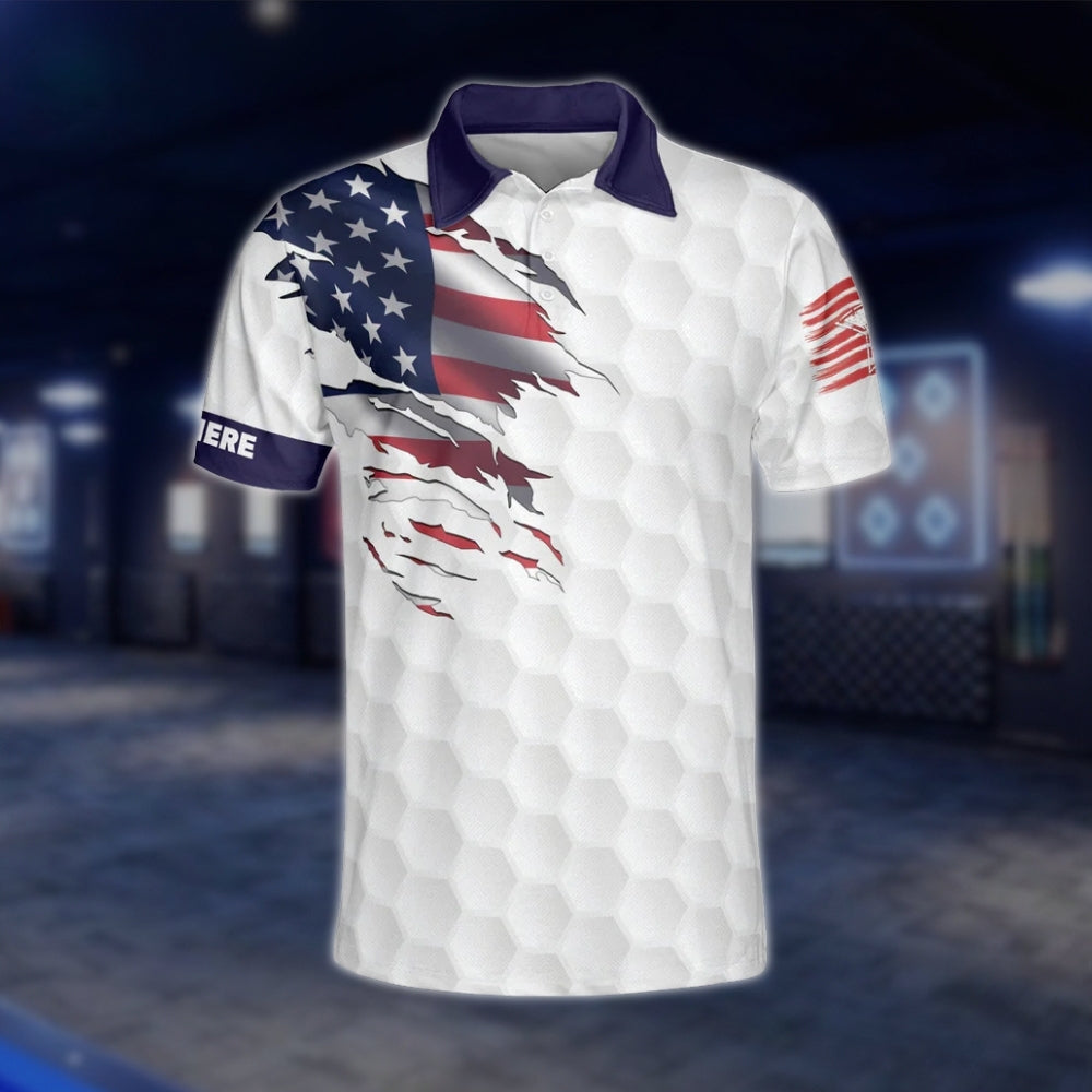USA Flag Custom Mens White Bowling Polo Shirt, Custom Name Patriotic Bowling Shirt With Name BZ0148 BOW0226