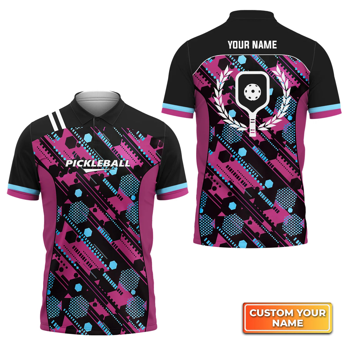 Hexagon Pattern Pickleball Personalized Name 3D Polo Shirt QB95 Gift For Pickleball Player PKL0115