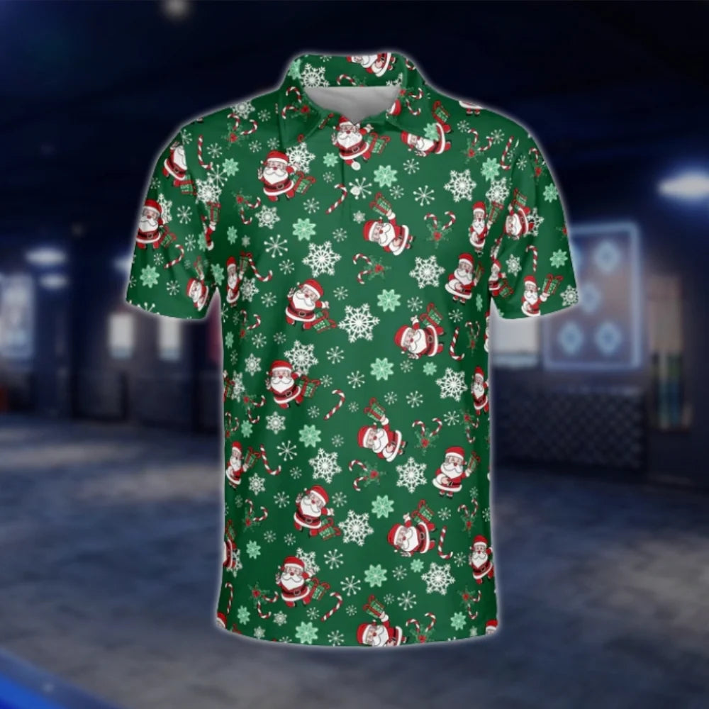 Funny Santa Green Mens Golf Polo Shirt, Christmas Golf Shirt For Men GOF0142