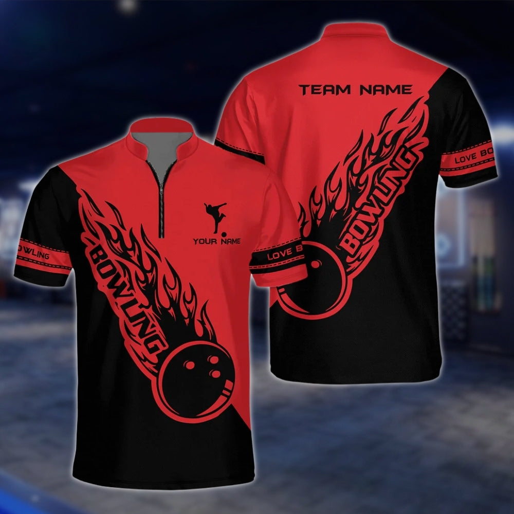 Flaming Balll Black And White Custom Bowling Mens Jersey, Custom Flame Bowling Team Shirts BZ0083 BOW0464