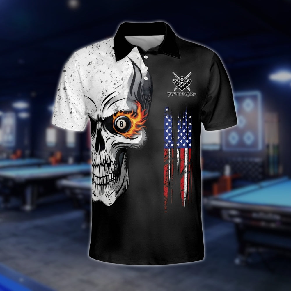 Custom Skull Billiard Polo Shirt For Mens, Custom Skull Patriotic Pool Team Shirts BLD0230